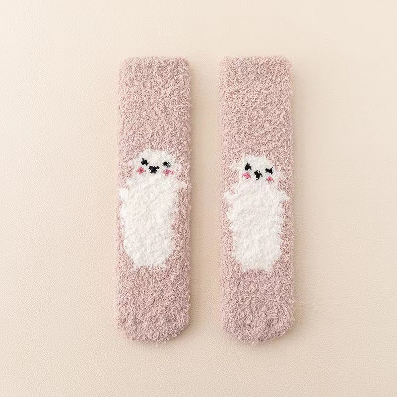 Baby Cartoon Animal Print Pattern Thickened Long-Tube Non-Slip Socks