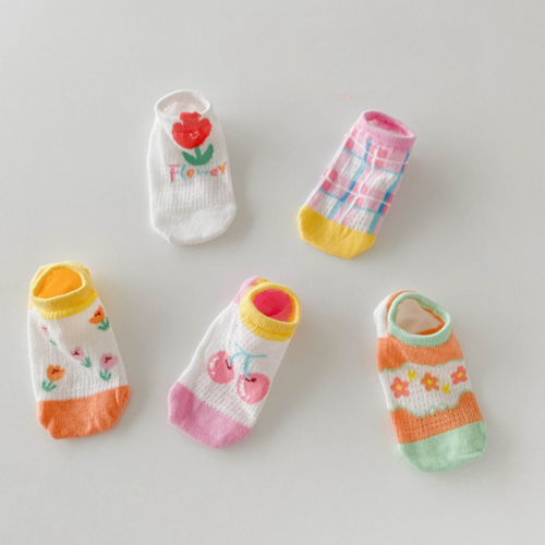 Baby Cartoon Print Pattern Shallow Sport Style Boat Socks 1bag=5pairs