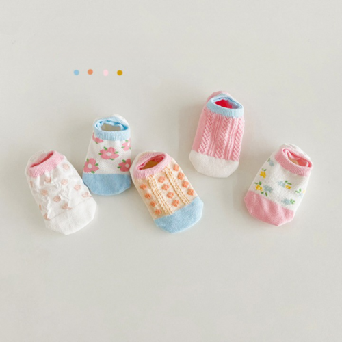Baby Cartoon Print Pattern Shallow Sport Style Boat Socks 1bag=5pairs