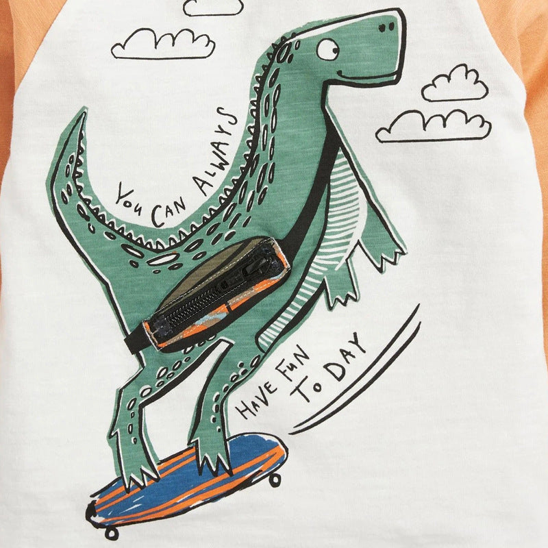 Baby Boy Cartoon Dinosaur Pattern Simple Colorblock Design Shirt