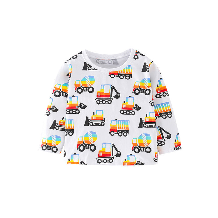 Baby Boy Cartoon Truck Pattern Longsleeve O-Neck Shirt