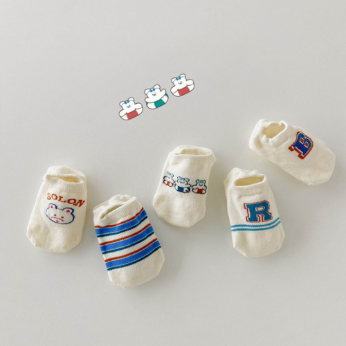 Baby Cartoon Print Pattern Shallow Sport Style Boat Socks 1bag=5pairs