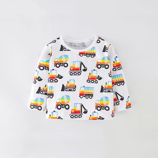 Baby Boy Cartoon Truck Pattern Longsleeve O-Neck Shirt