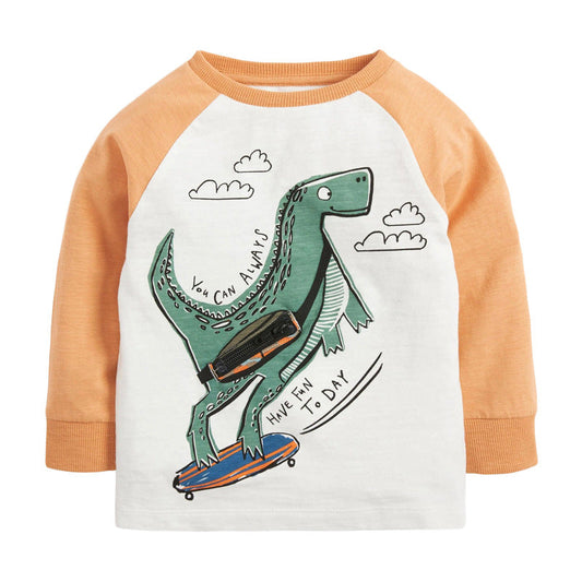 Baby Boy Cartoon Dinosaur Pattern Simple Colorblock Design Shirt
