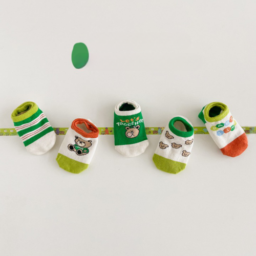 Baby Cartoon Print Pattern Shallow Sport Style Boat Socks 1bag=5pairs