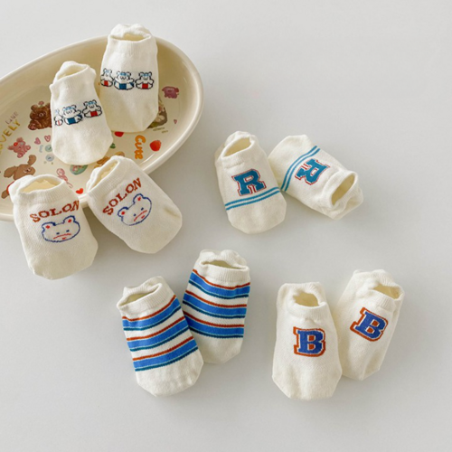 Baby Cartoon Print Pattern Shallow Sport Style Boat Socks 1bag=5pairs